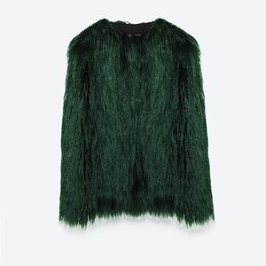 Zara green faux Mongolian fur coat